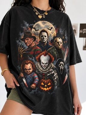 Comfort Colors Horror Movie Characters Halloween Graphic T-Shirt